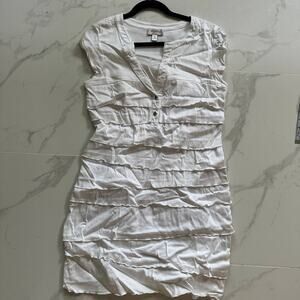 SOPHIA CHRISTINA Women Layered Mini Dress Size 12 White Cap Sleeve V Neck